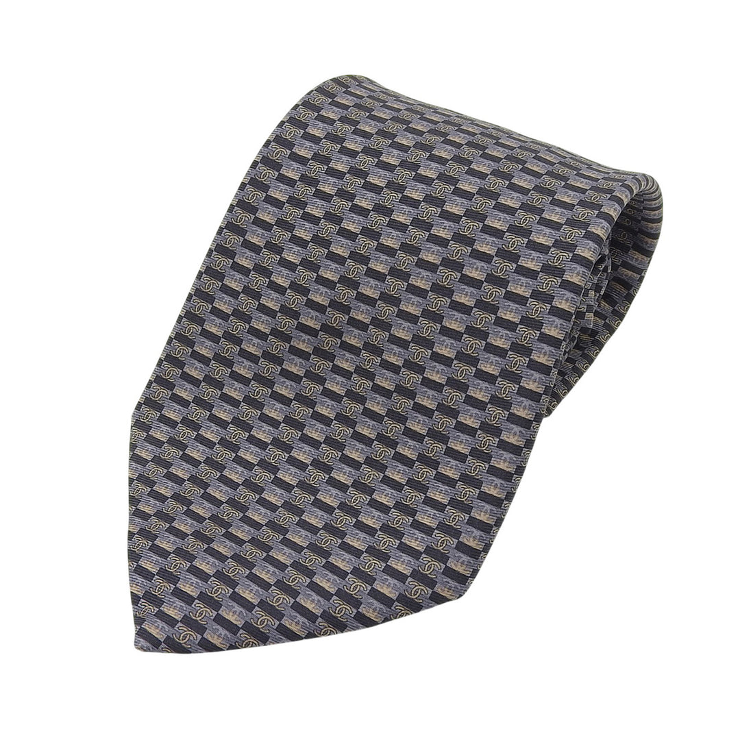 Pristine CHANEL tie COCO MarkPattern all-over print black silk mens