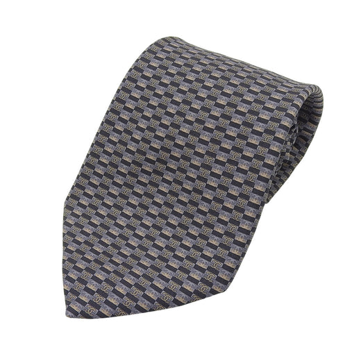 Pristine CHANEL tie COCO MarkPattern all-over print black silk mens