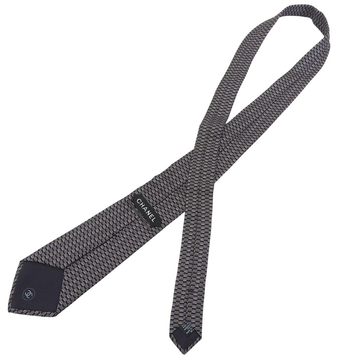 Pristine CHANEL tie COCO MarkPattern all-over print black silk mens
