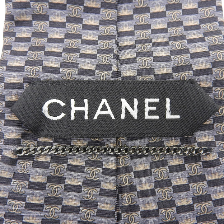 Pristine CHANEL tie COCO MarkPattern all-over print black silk mens