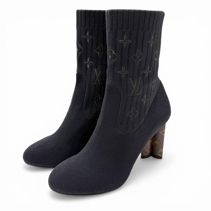 Excellent LOUIS VUITTON Ankle boots Silhouette line leather Women 37 1A8559