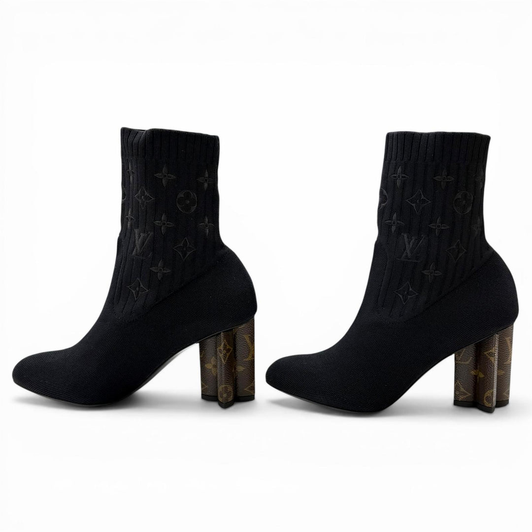 Excellent LOUIS VUITTON Ankle boots Silhouette line leather Women 37 1A8559