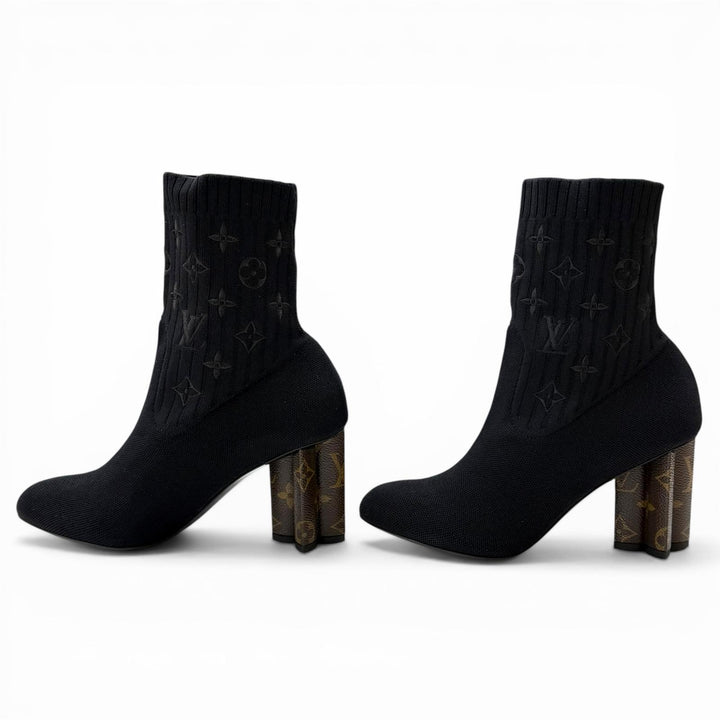 Excellent LOUIS VUITTON Ankle boots Silhouette line leather Women 37 1A8559