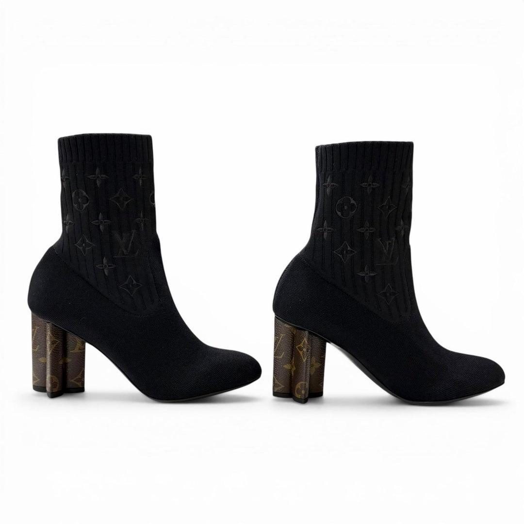Excellent LOUIS VUITTON Ankle boots Silhouette line leather Women 37 1A8559