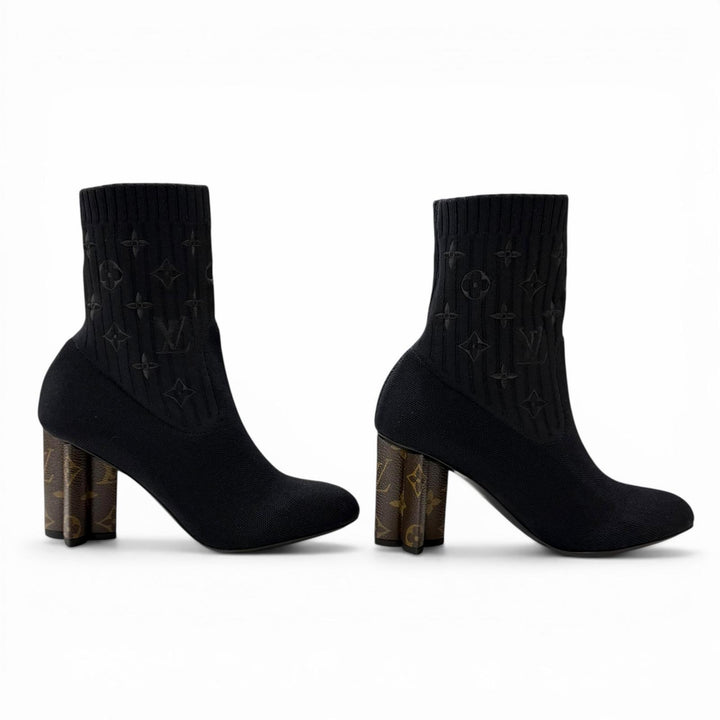 Excellent LOUIS VUITTON Ankle boots Silhouette line leather Women 37 1A8559