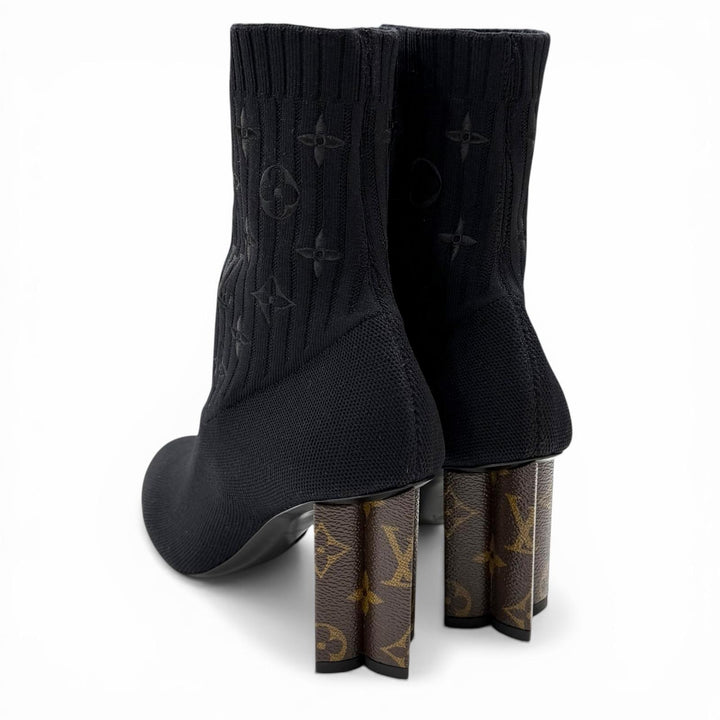 Excellent LOUIS VUITTON Ankle boots Silhouette line leather Women 37 1A8559