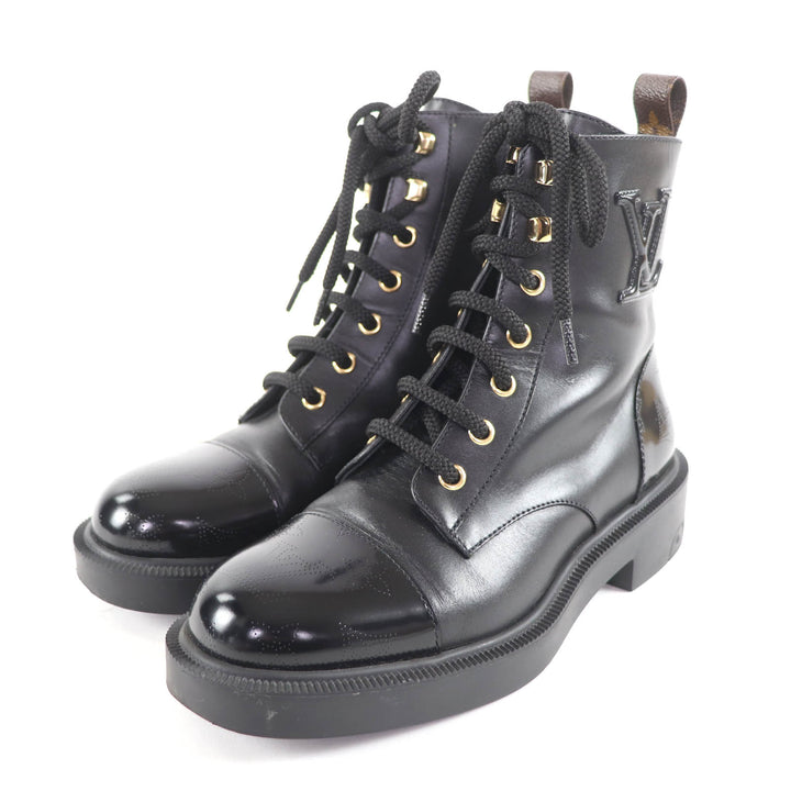 Great LOUIS VUITTON boots Citizen Line Monogram leather shoes with LV patch. 36