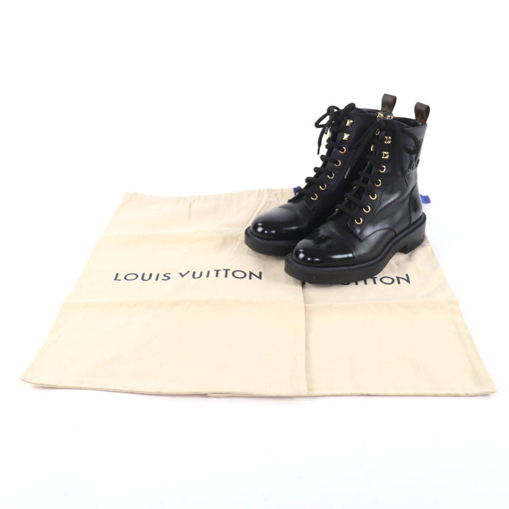 Great LOUIS VUITTON boots Citizen Line Monogram leather shoes with LV patch. 36