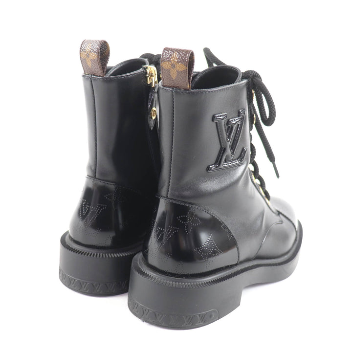 Great LOUIS VUITTON boots Citizen Line Monogram leather shoes with LV patch. 36