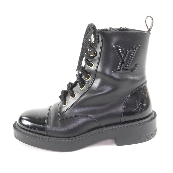 Great LOUIS VUITTON boots Citizen Line Monogram leather shoes with LV patch. 36