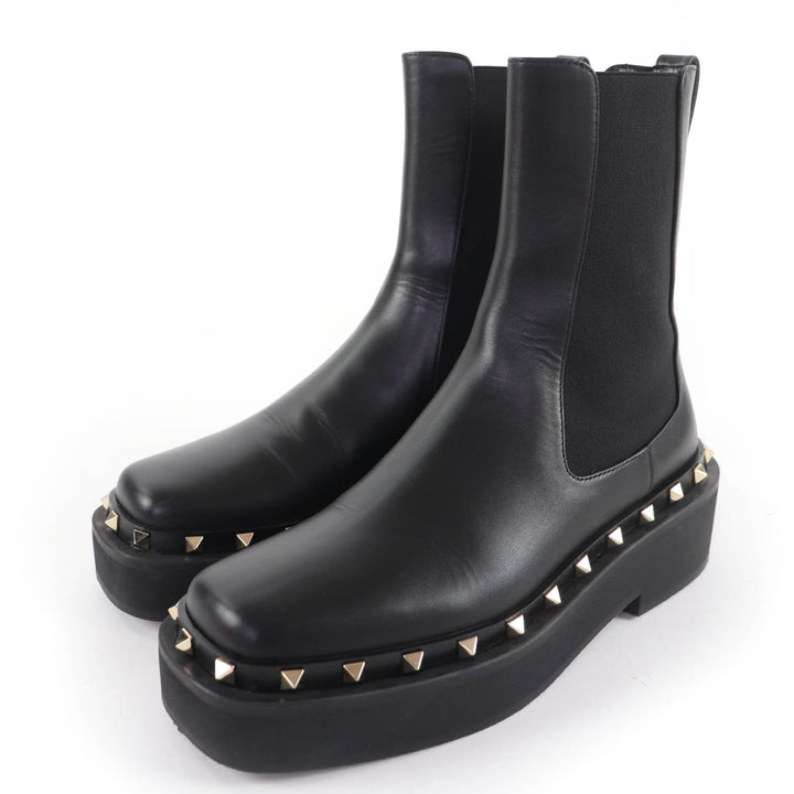 Excellent Valentino Garavani Rockstud Side Gore Leather Chelsea Boots black 37.5