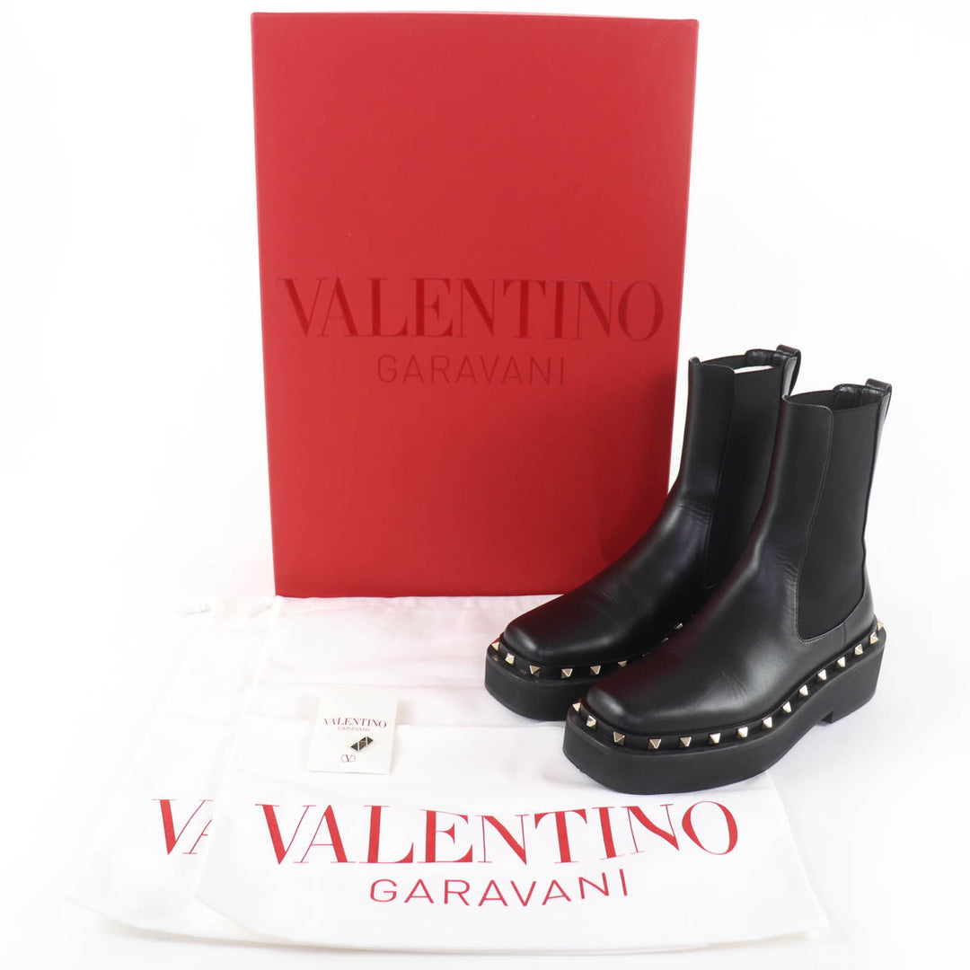 Excellent Valentino Garavani Rockstud Side Gore Leather Chelsea Boots black 37.5