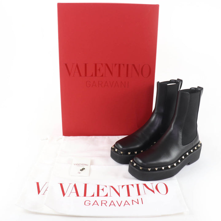 Excellent Valentino Garavani Rockstud Side Gore Leather Chelsea Boots black 37.5