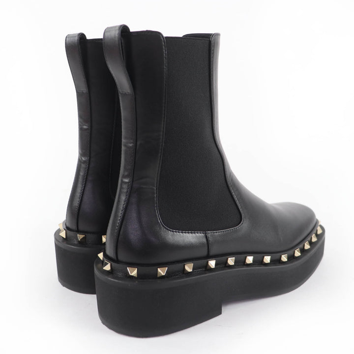 Excellent Valentino Garavani Rockstud Side Gore Leather Chelsea Boots black 37.5