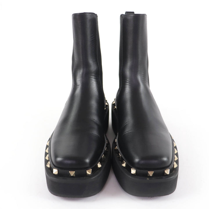 Excellent Valentino Garavani Rockstud Side Gore Leather Chelsea Boots black 37.5