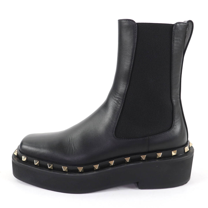 Excellent Valentino Garavani Rockstud Side Gore Leather Chelsea Boots black 37.5