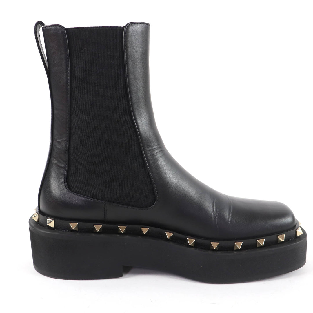 Excellent Valentino Garavani Rockstud Side Gore Leather Chelsea Boots black 37.5