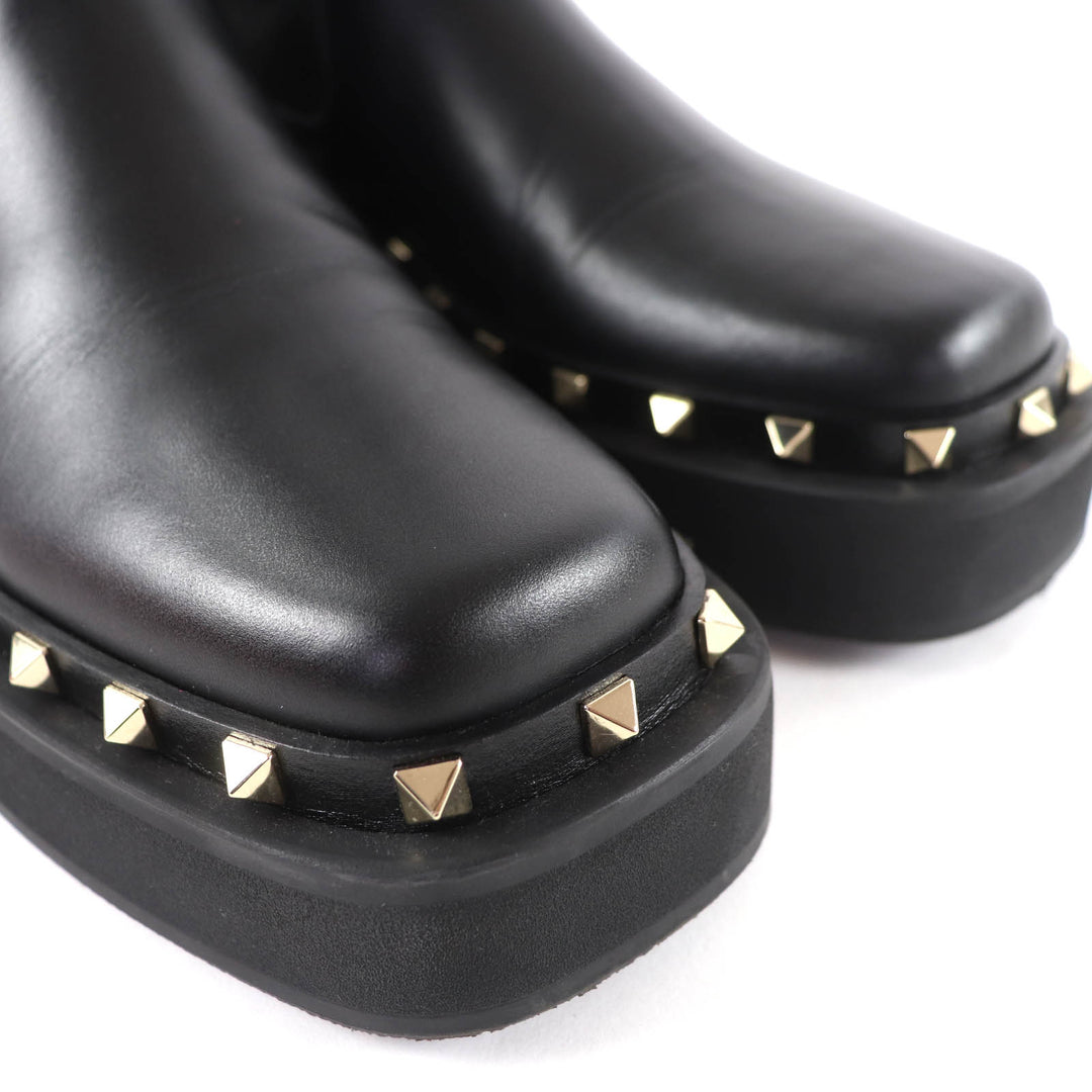 Excellent Valentino Garavani Rockstud Side Gore Leather Chelsea Boots black 37.5