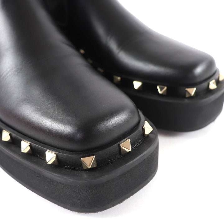 Excellent Valentino Garavani Rockstud Side Gore Leather Chelsea Boots black 37.5