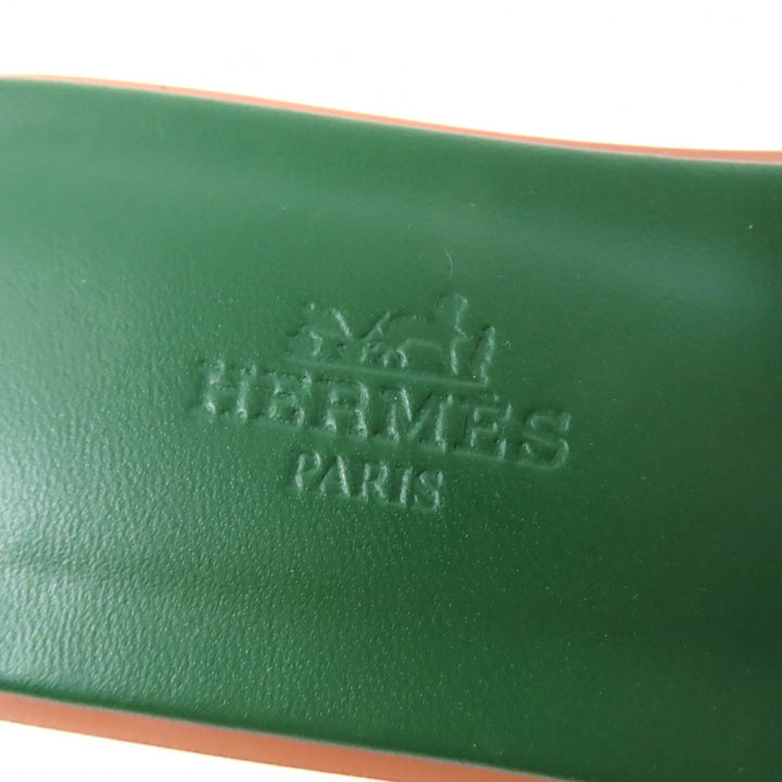 Pristine HERMES Sandals Oran Fringe canvas leather green leather Women 35