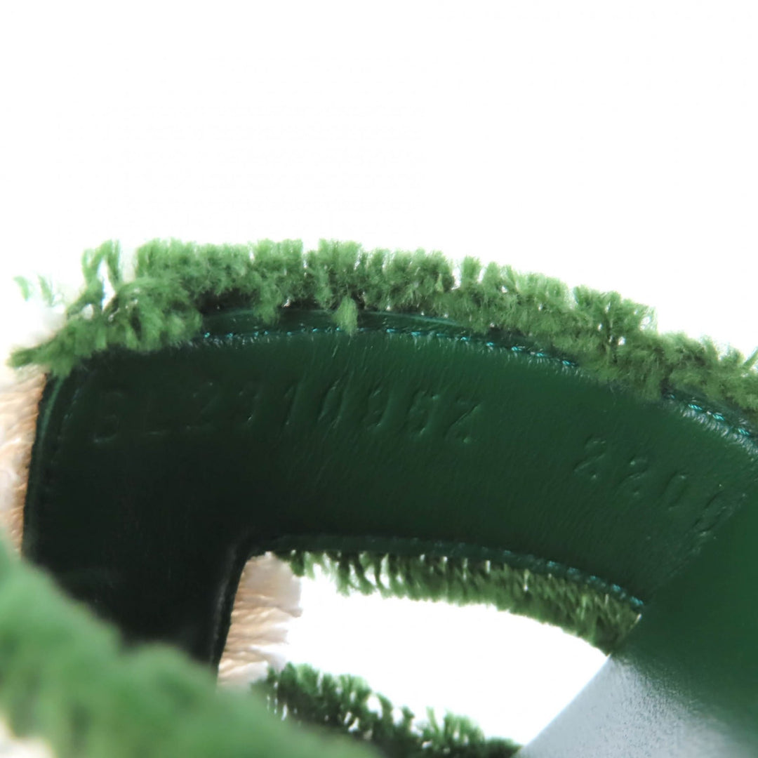 Pristine HERMES Sandals Oran Fringe canvas leather green leather Women 35