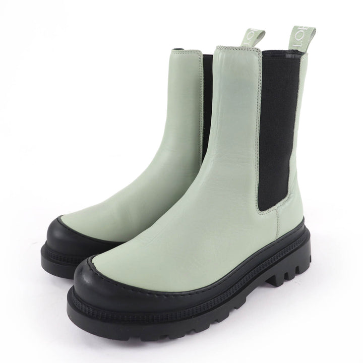 Excellent LOEWE short boots Leather side-gore boots with logo green Women 38
