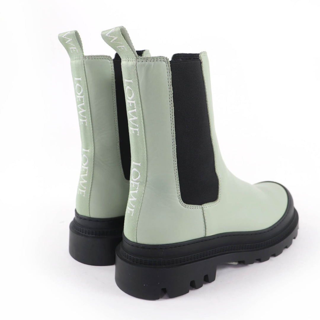 Excellent LOEWE short boots Leather side-gore boots with logo green Women 38