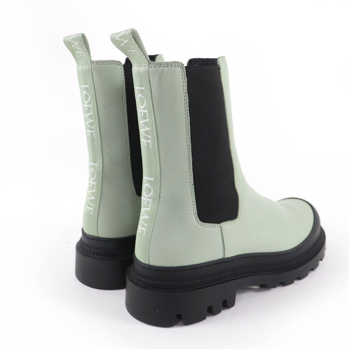 Excellent LOEWE short boots Leather side-gore boots with logo green Women 38