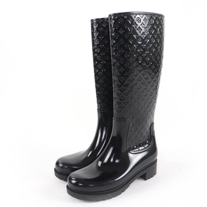 Great LOUIS VUITTON Knee-high boots Monogram rain boots black rubber Women 37