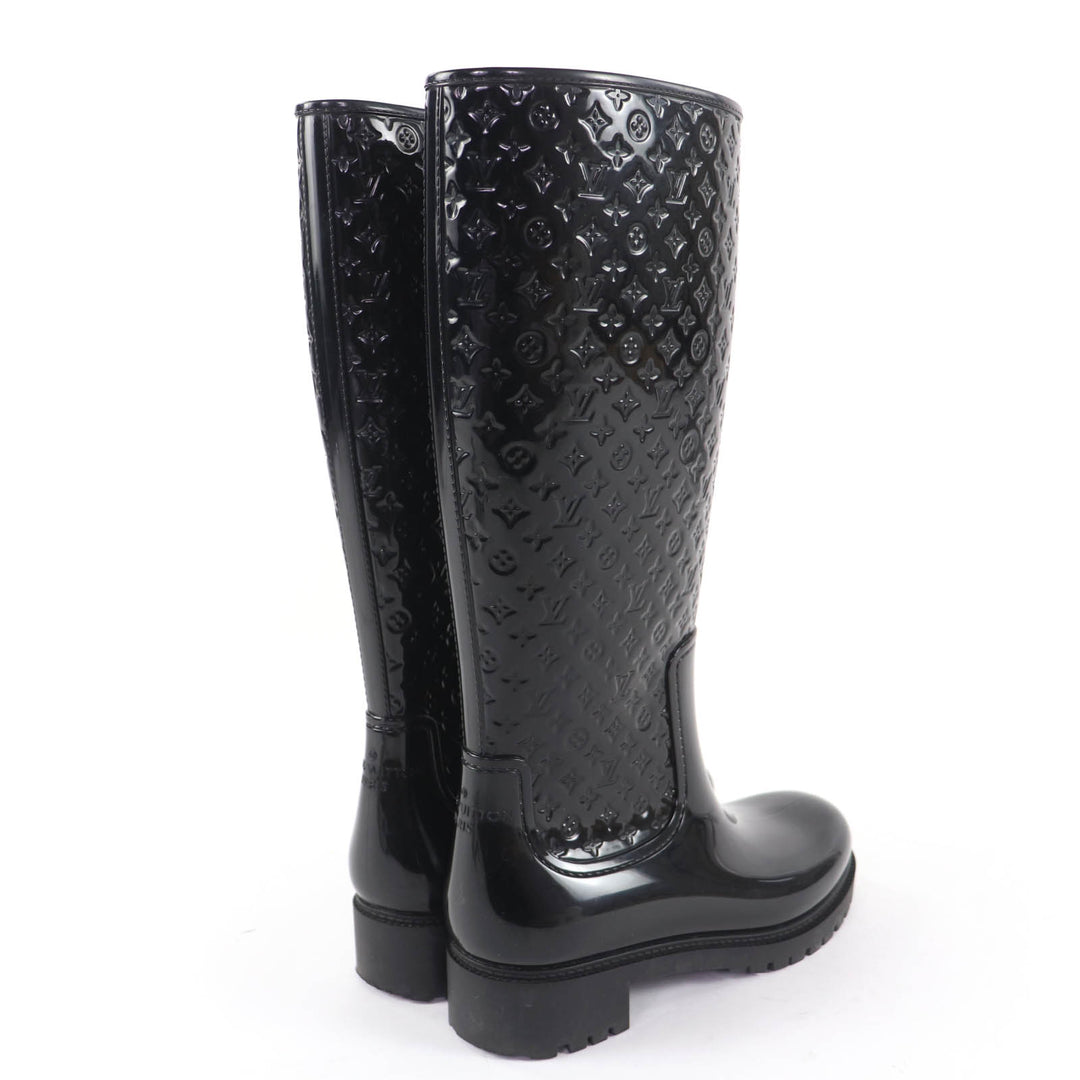 Great LOUIS VUITTON Knee-high boots Monogram rain boots black rubber Women 37