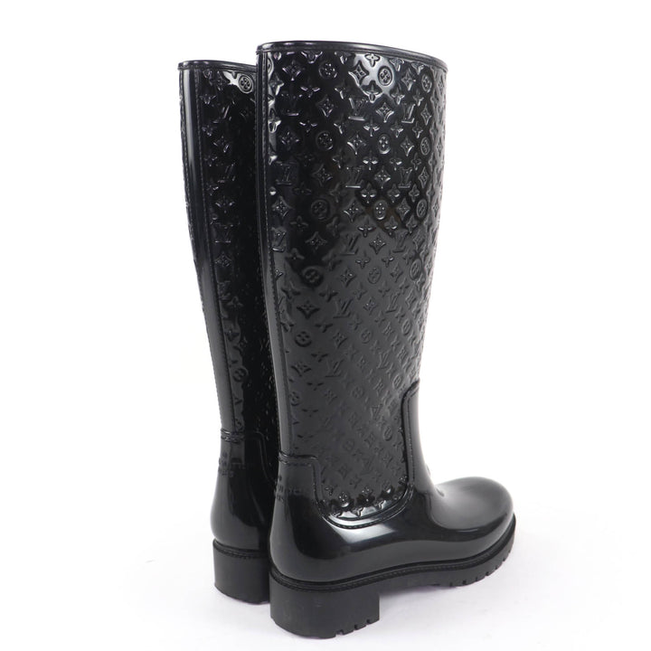 Great LOUIS VUITTON Knee-high boots Monogram rain boots black rubber Women 37