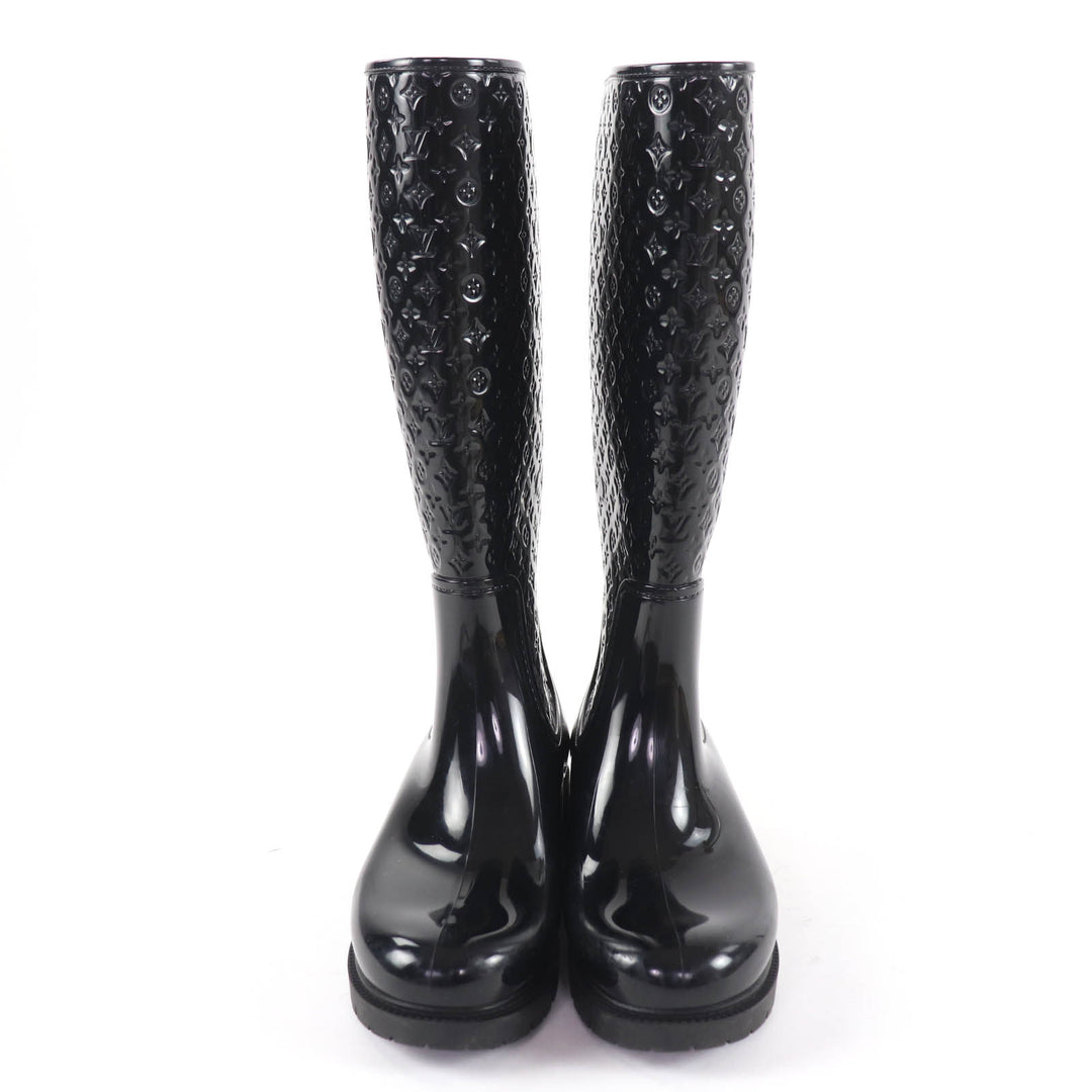 Great LOUIS VUITTON Knee-high boots Monogram rain boots black rubber Women 37