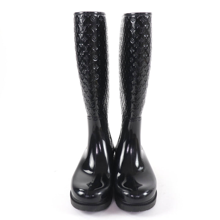 Great LOUIS VUITTON Knee-high boots Monogram rain boots black rubber Women 37