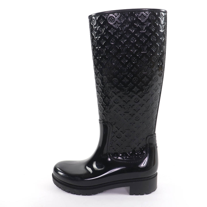 Great LOUIS VUITTON Knee-high boots Monogram rain boots black rubber Women 37