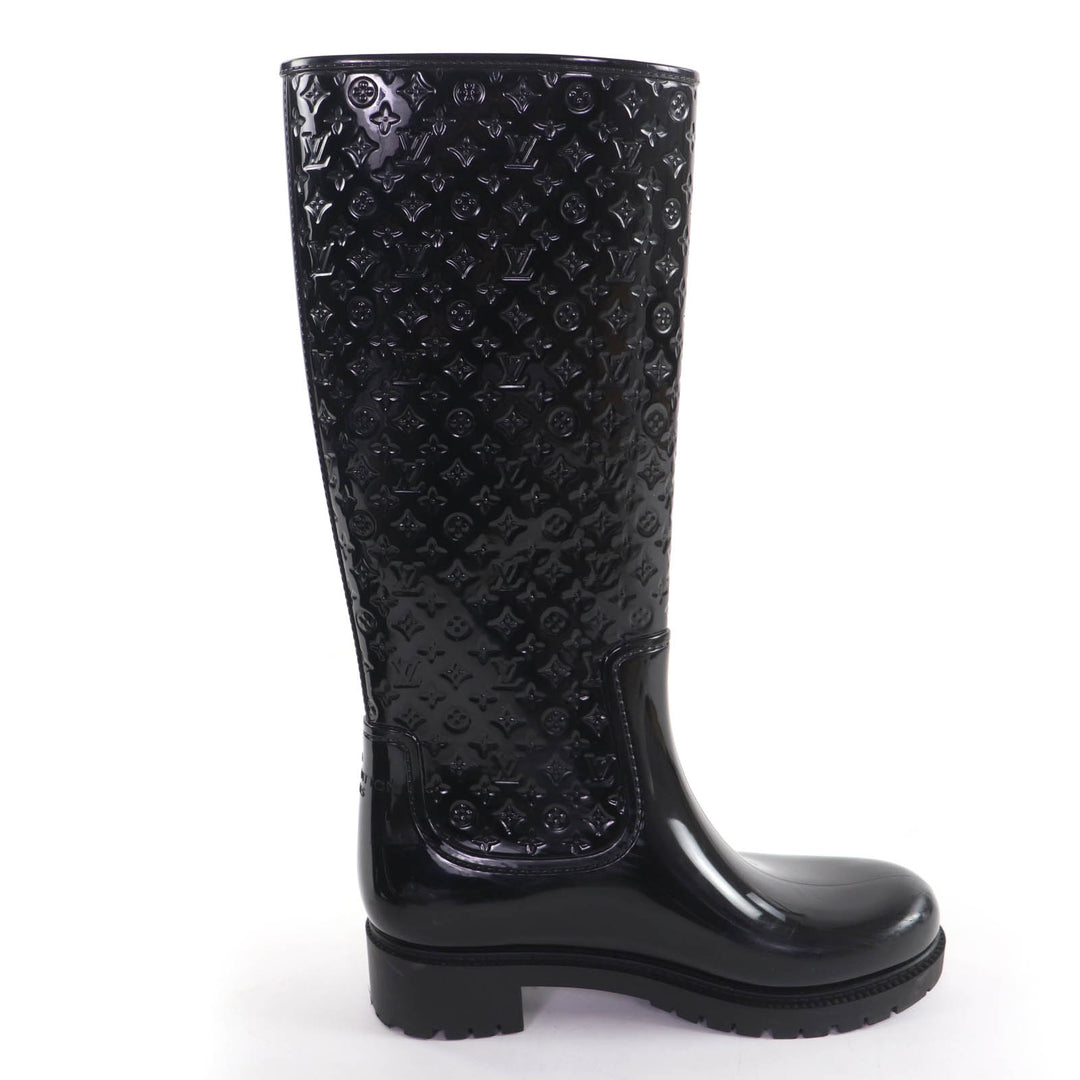 Great LOUIS VUITTON Knee-high boots Monogram rain boots black rubber Women 37