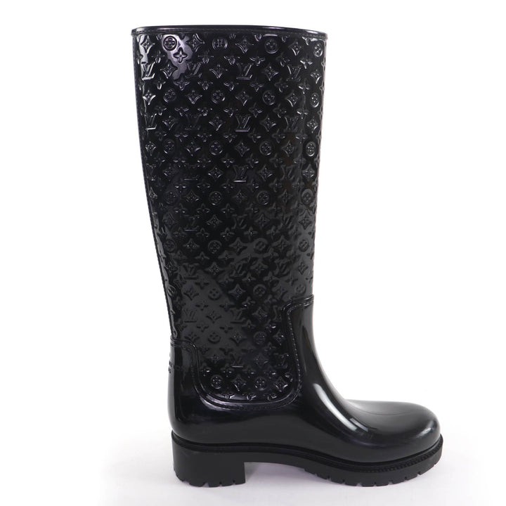 Great LOUIS VUITTON Knee-high boots Monogram rain boots black rubber Women 37