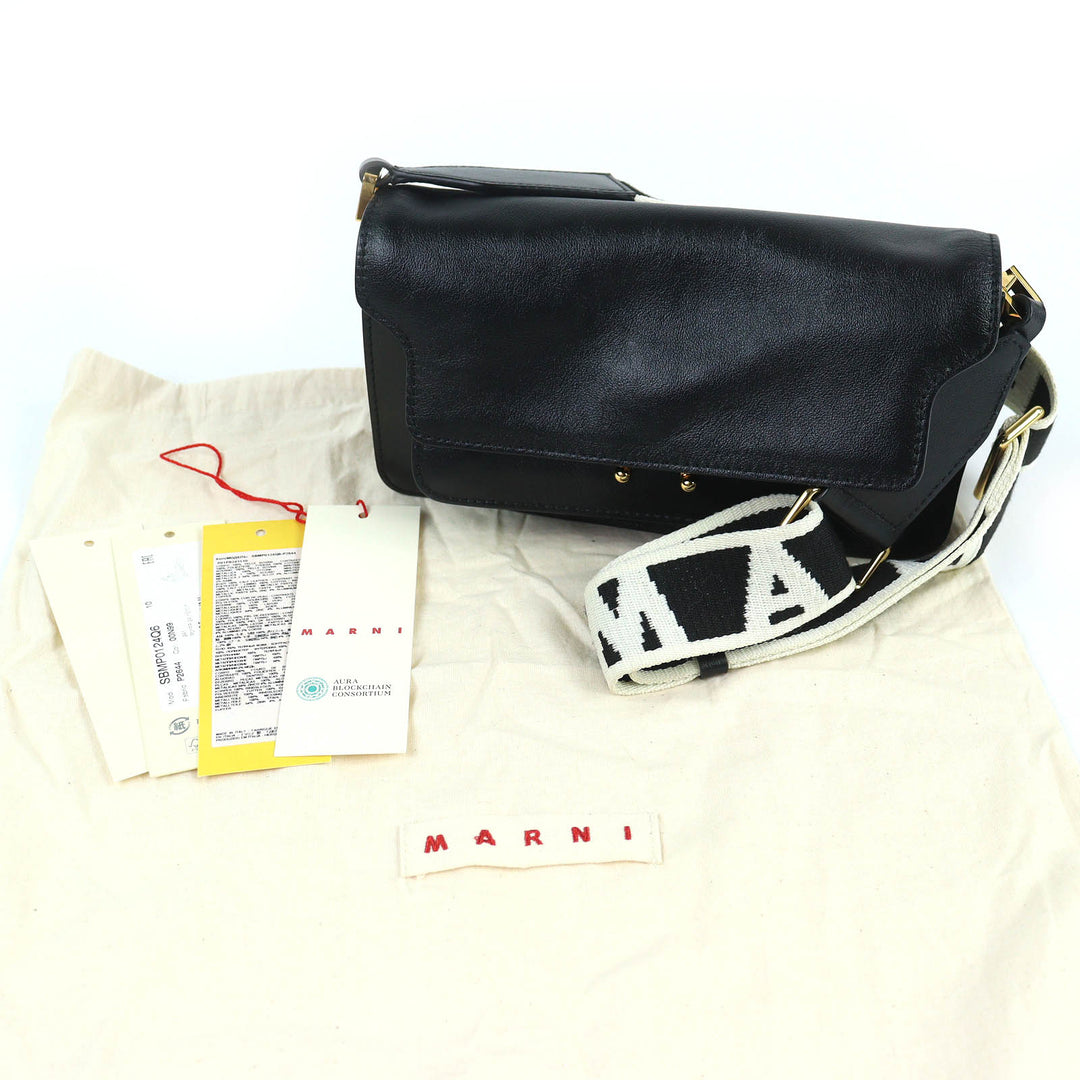 Excellent MARNI Shoulder Bag TRUNK SOFT EW logo black leather Women SBMP0124Q6