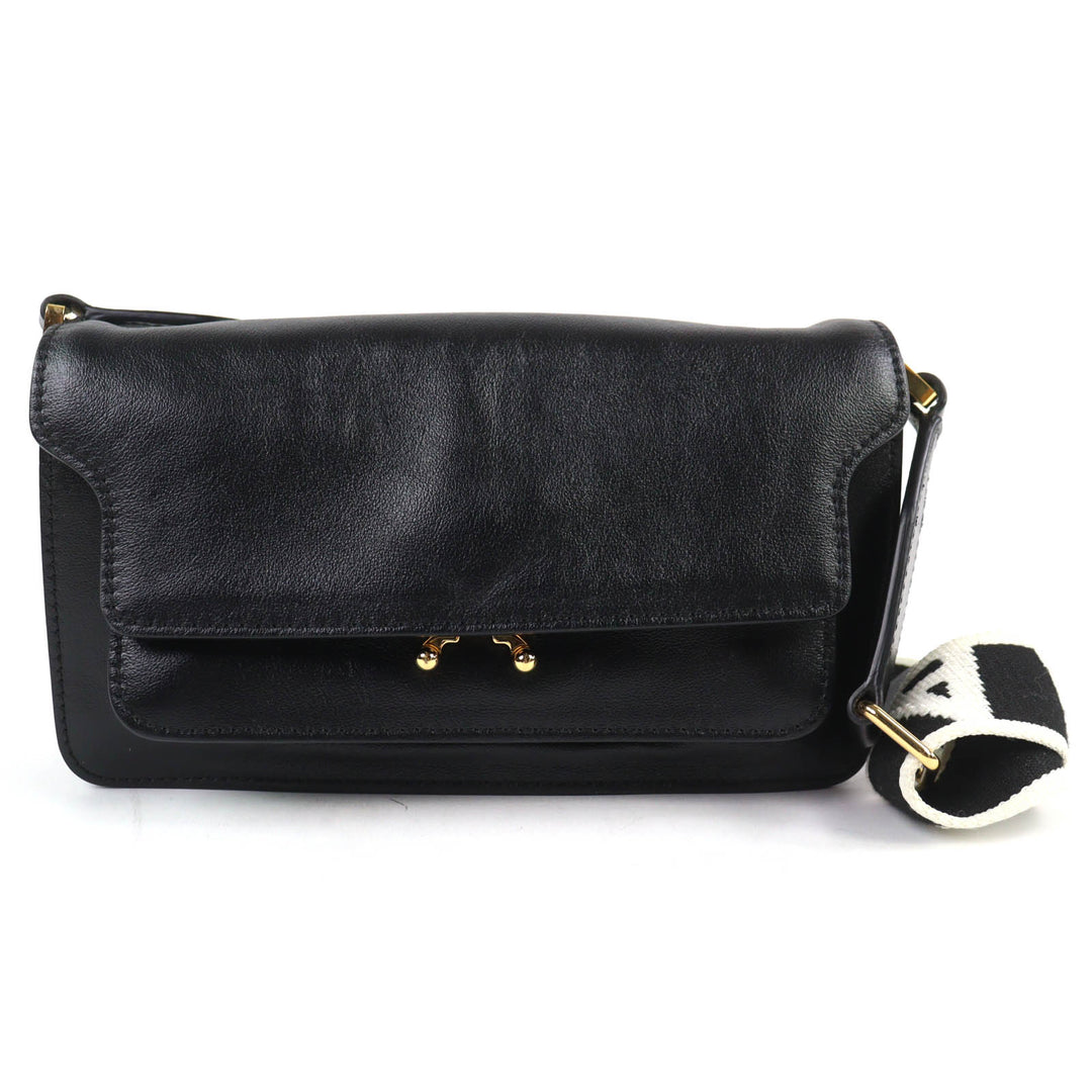 Excellent MARNI Shoulder Bag TRUNK SOFT EW logo black leather Women SBMP0124Q6