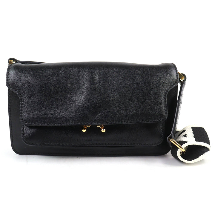 Excellent MARNI Shoulder Bag TRUNK SOFT EW logo black leather Women SBMP0124Q6