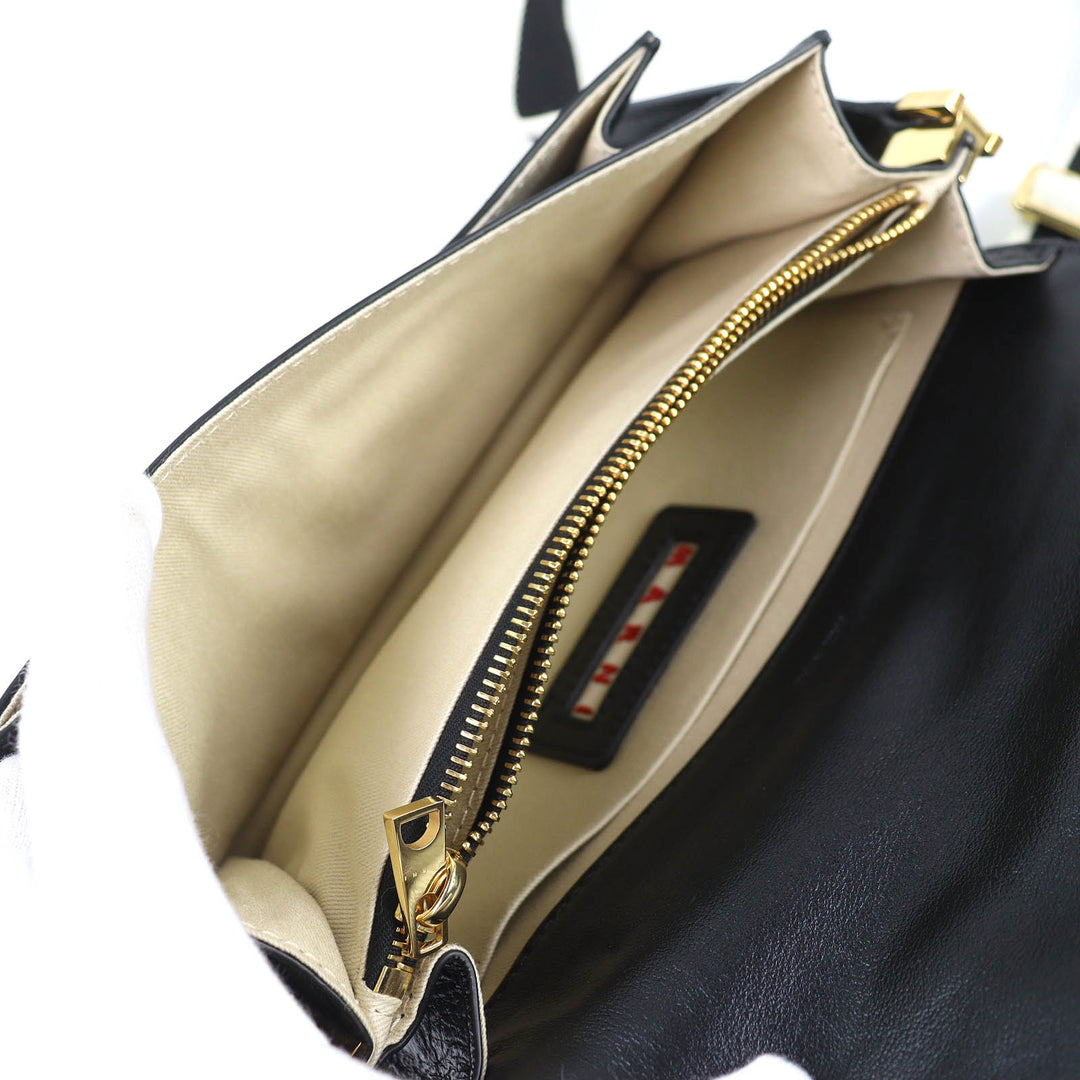 Excellent MARNI Shoulder Bag TRUNK SOFT EW logo black leather Women SBMP0124Q6