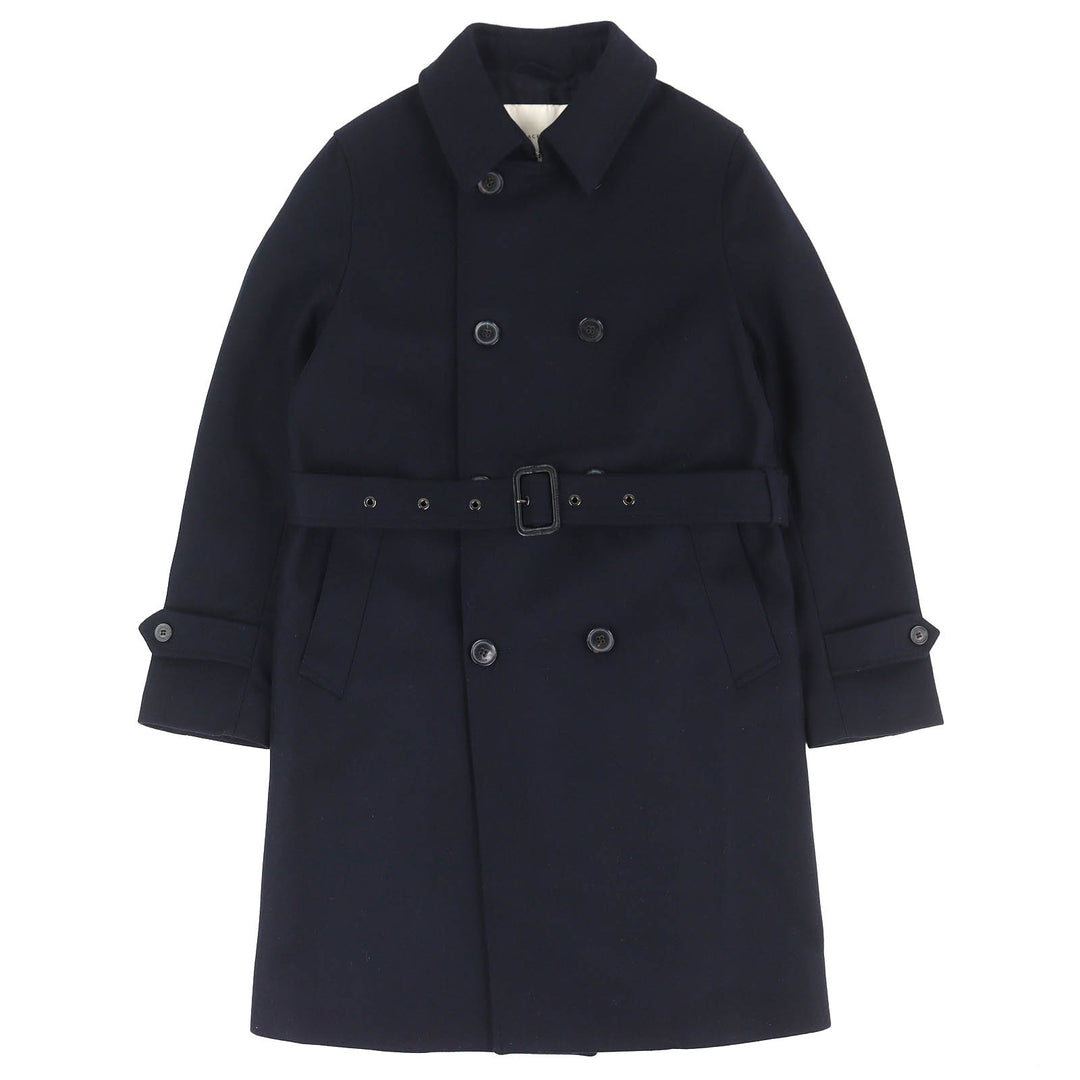 Excellent Mackintosh coat Logo button belted double long Navy wool 34 GM-079
