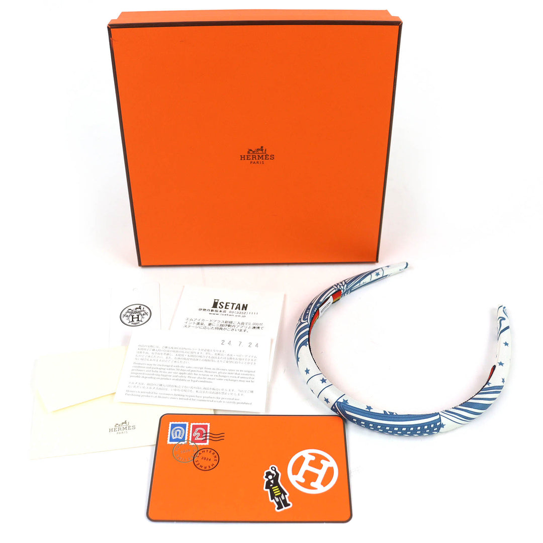 Excellent HERMES Katyusha Gina Zigzag Star Hairband Hair Accessory blue silk