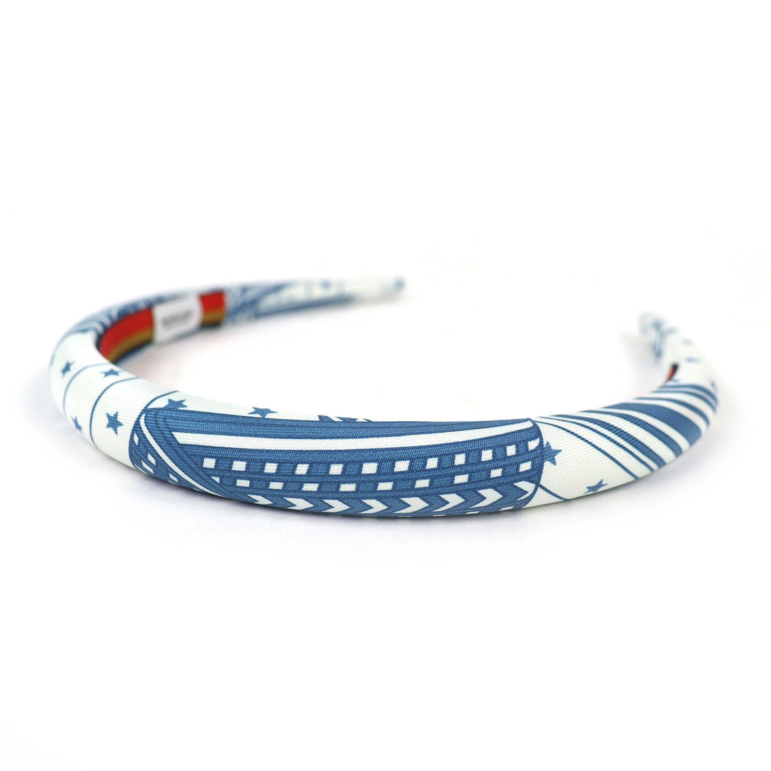 Excellent HERMES Katyusha Gina Zigzag Star Hairband Hair Accessory blue silk