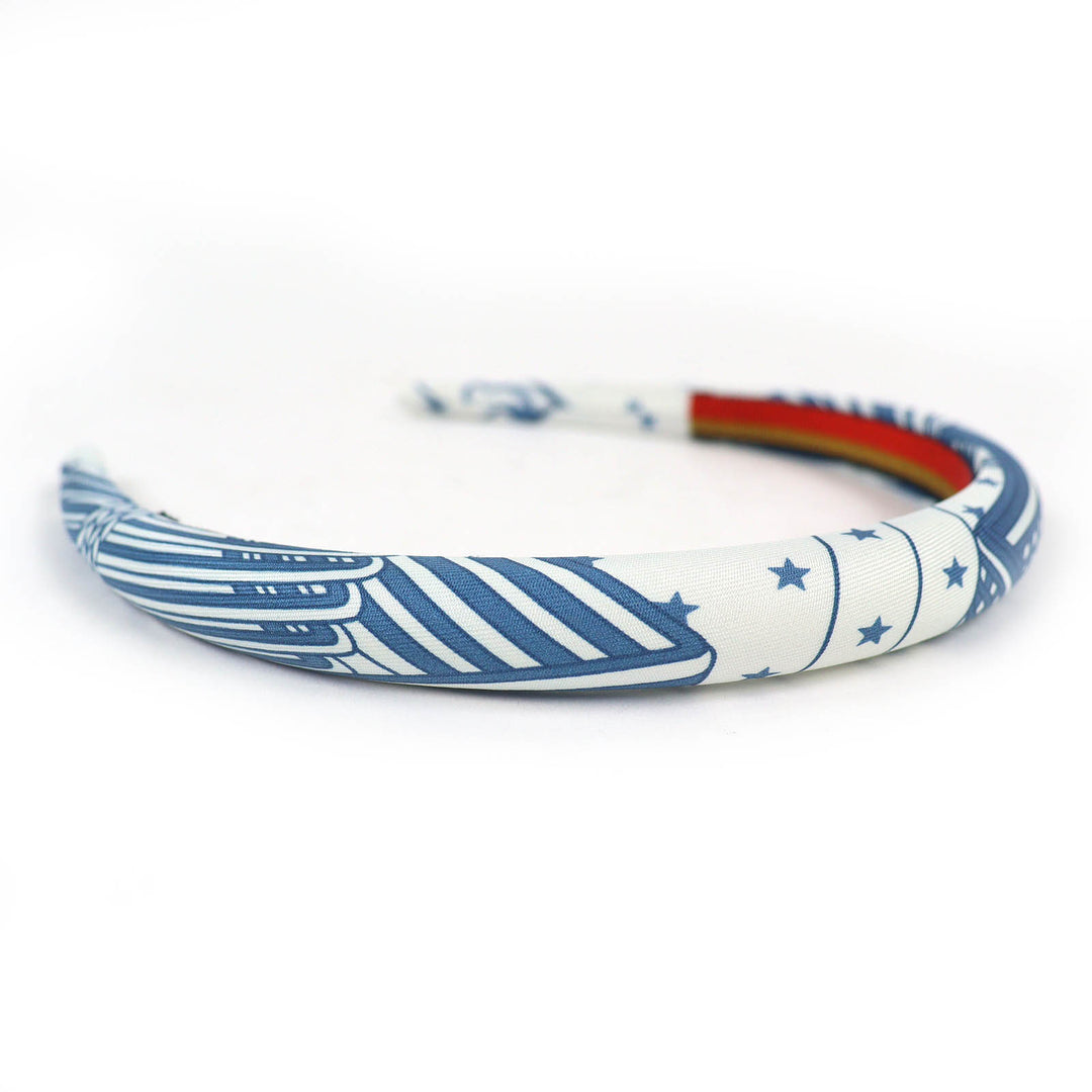 Excellent HERMES Katyusha Gina Zigzag Star Hairband Hair Accessory blue silk