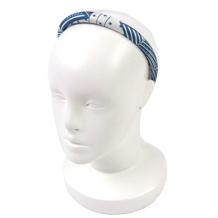 Excellent HERMES Katyusha Gina Zigzag Star Hairband Hair Accessory blue silk