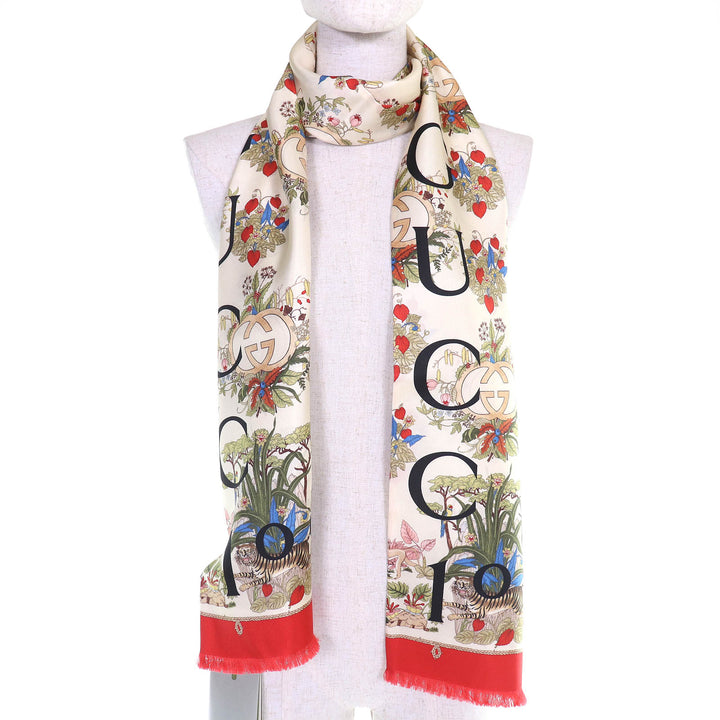 Pristine GUCCI scarf 100th Anniversary Interlocking G Logo Floral silk 692033
