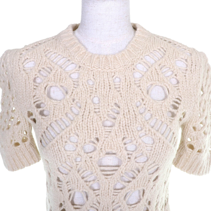 Great Christian Dior Short Sleeve Crochet Knit beige wool Women 40 154S36AM309
