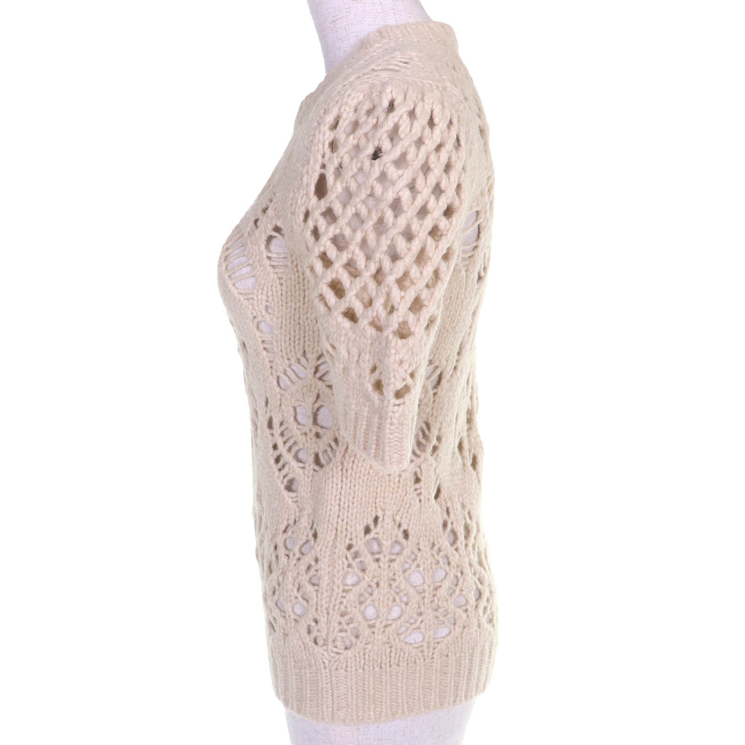 Great Christian Dior Short Sleeve Crochet Knit beige wool Women 40 154S36AM309