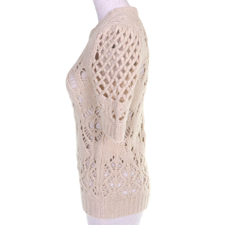 Great Christian Dior Short Sleeve Crochet Knit beige wool Women 40 154S36AM309