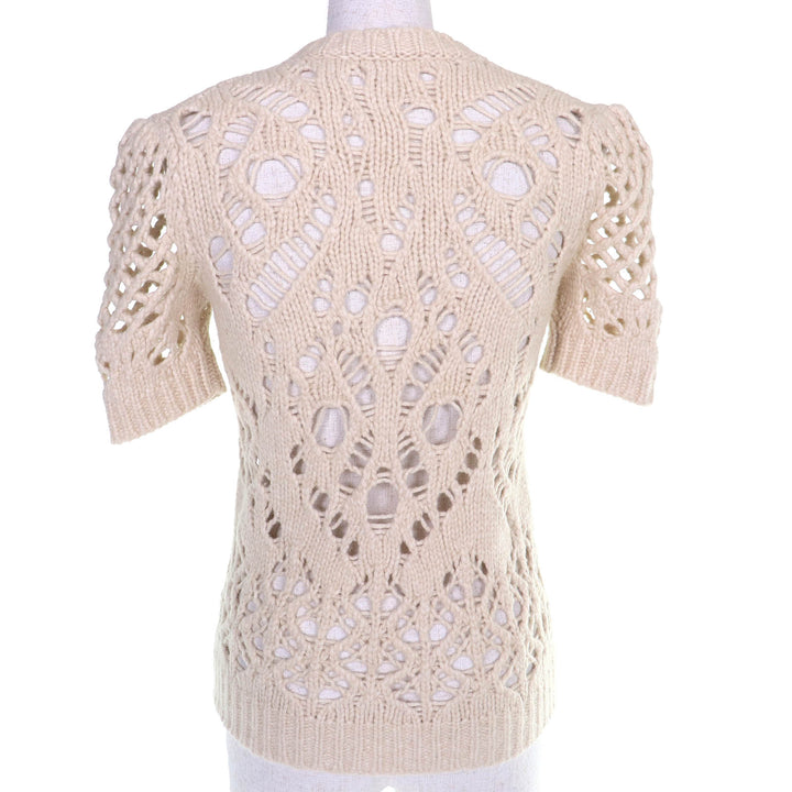 Great Christian Dior Short Sleeve Crochet Knit beige wool Women 40 154S36AM309